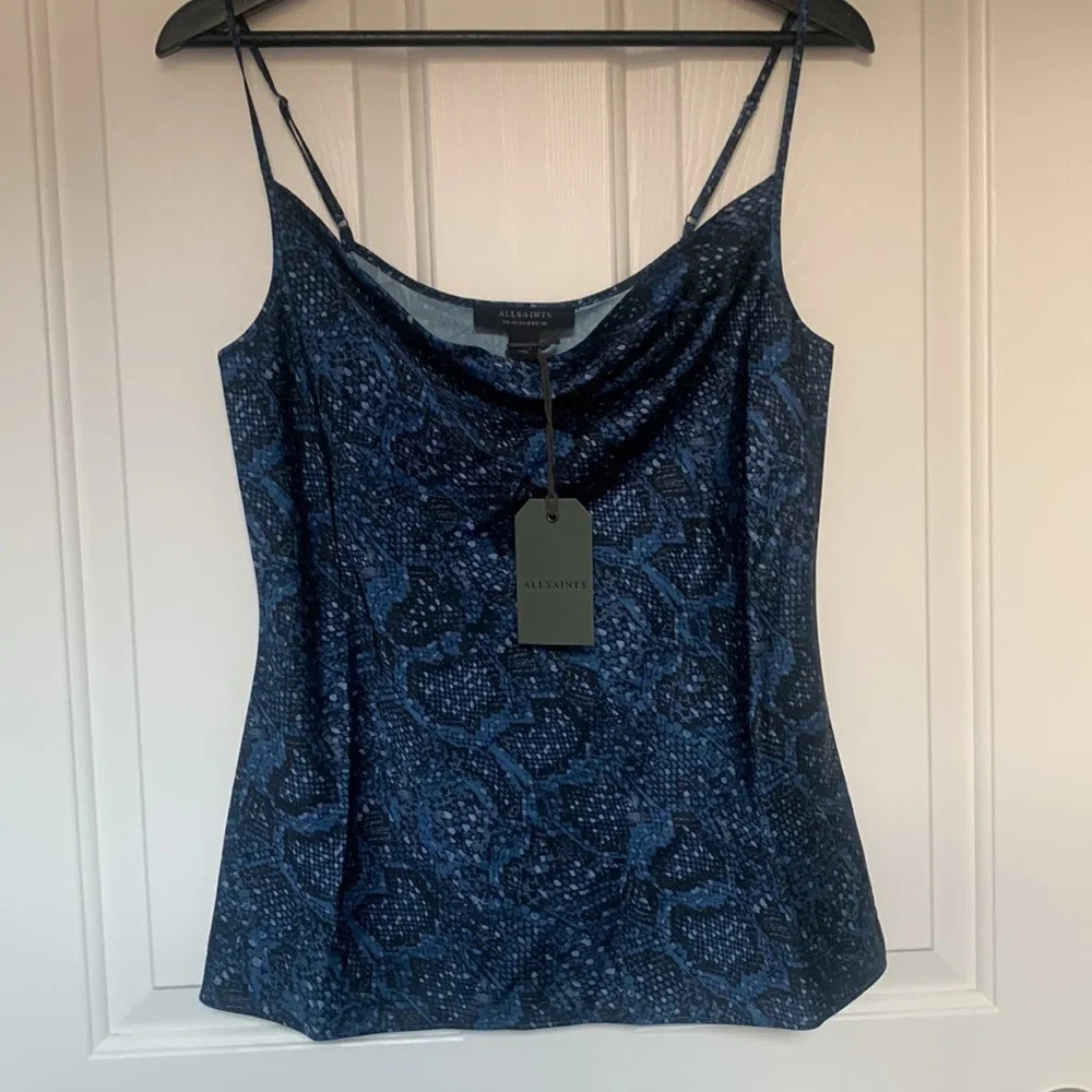 NWT All Saints Hadley Tamora Snakeskin Print Camisole Blue UK size 10/ US size 6 - Picture 2 of 10